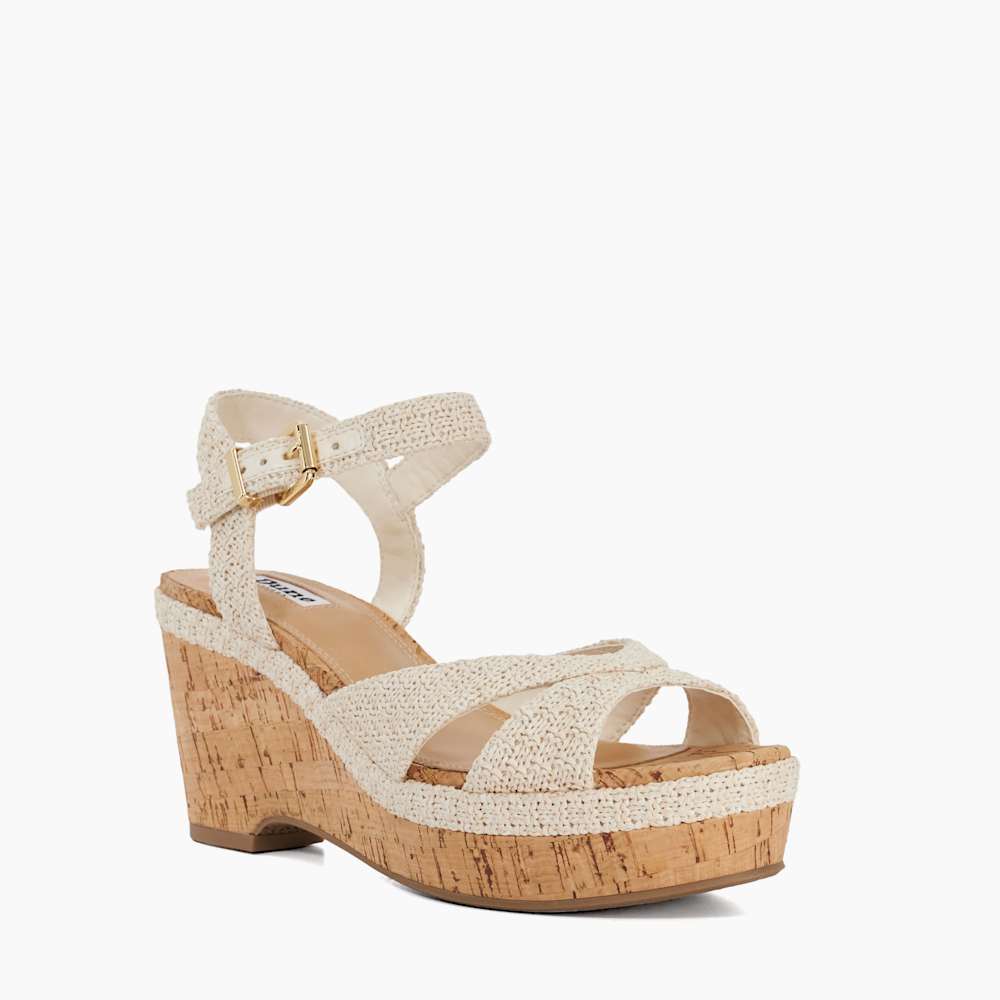 【DUNE LONDON】Kelulu 編み込み コルクウェッジ サンダル Kelulu Ecru, Braided Cork Wedge Sandals | Dune London