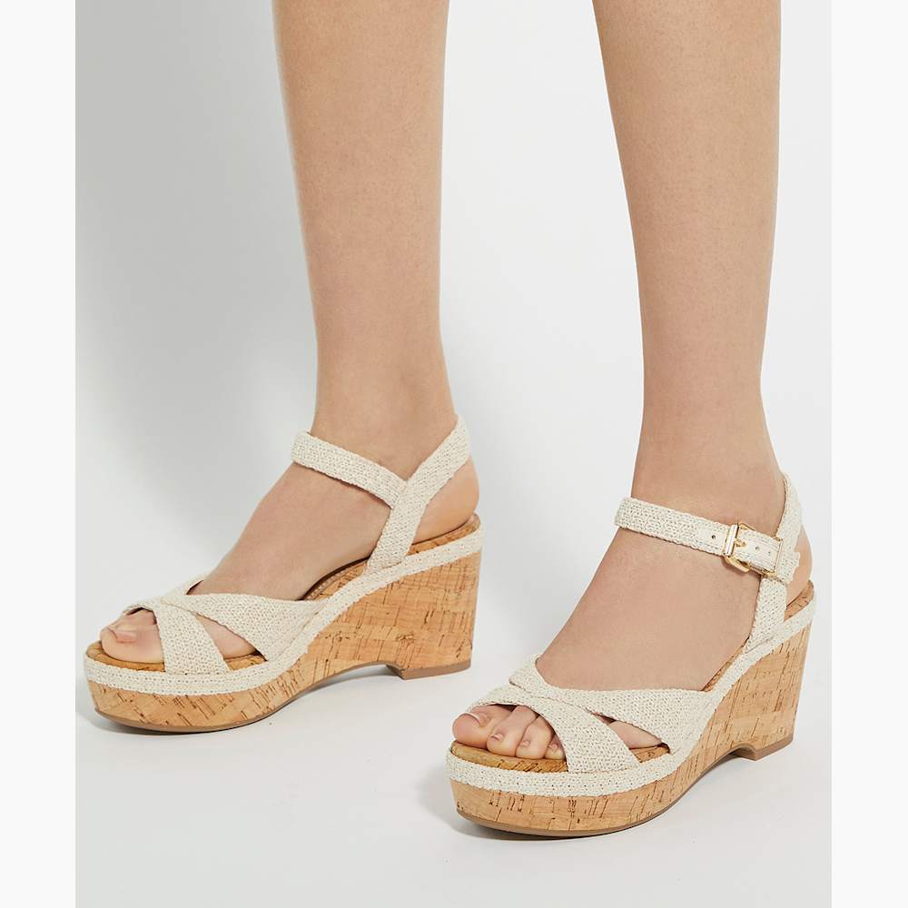 Kelulu Ecru, Braided Cork Wedge Sandals | Dune London