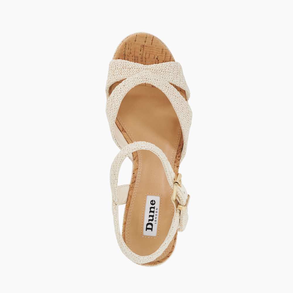 【DUNE LONDON】Kelulu 編み込み コルクウェッジ サンダル Kelulu Ecru, Braided Cork Wedge Sandals | Dune London