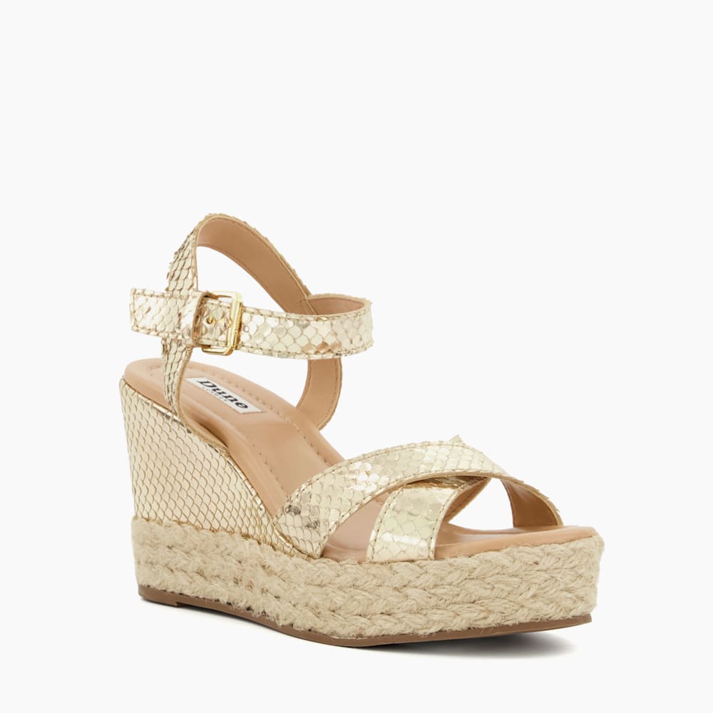 Kind Gold Espadrille Wedge Heel Sandals Dune London