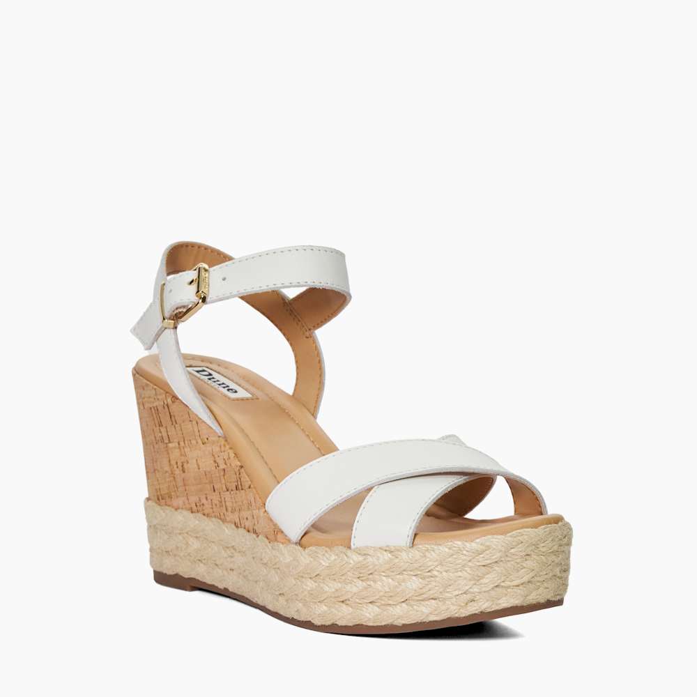 Kindest White Cork And Woven Wedge Sandals Dune London