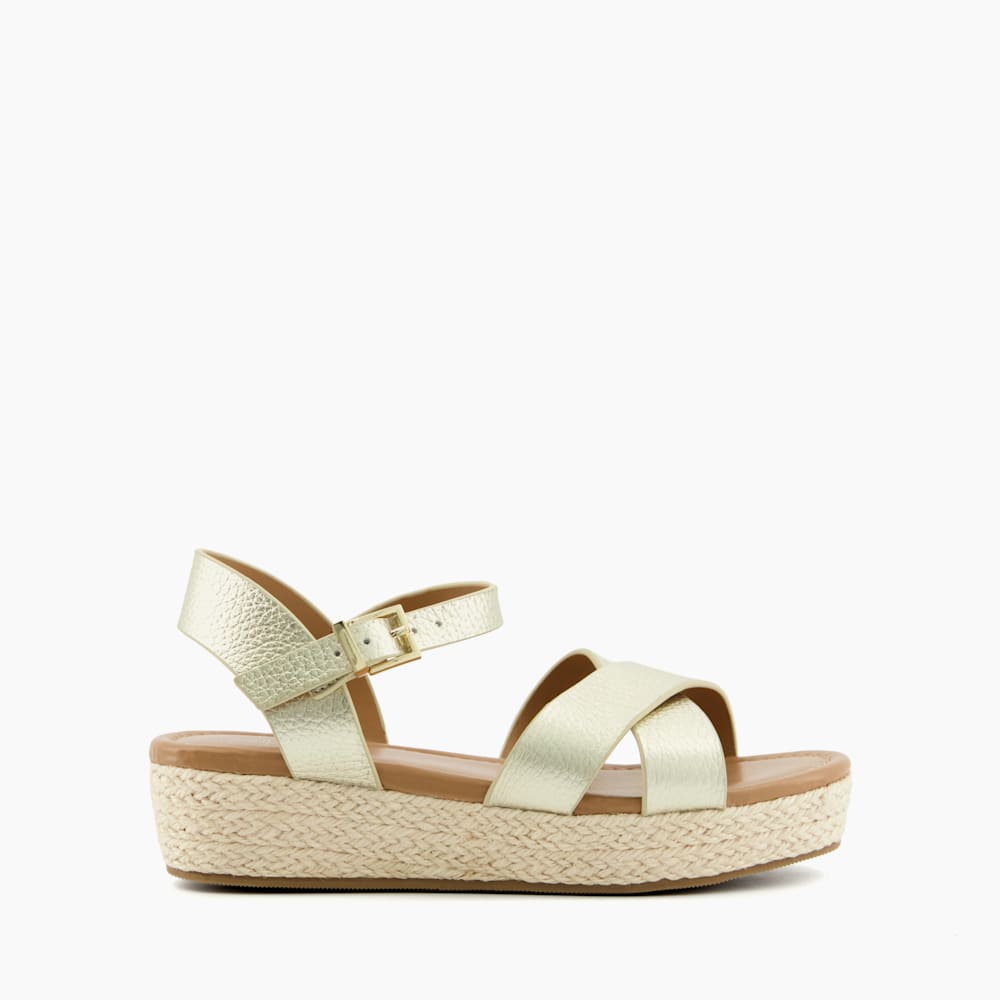 Kinsley Gold, Raffia Espadrille Wedge Sandals Dune London