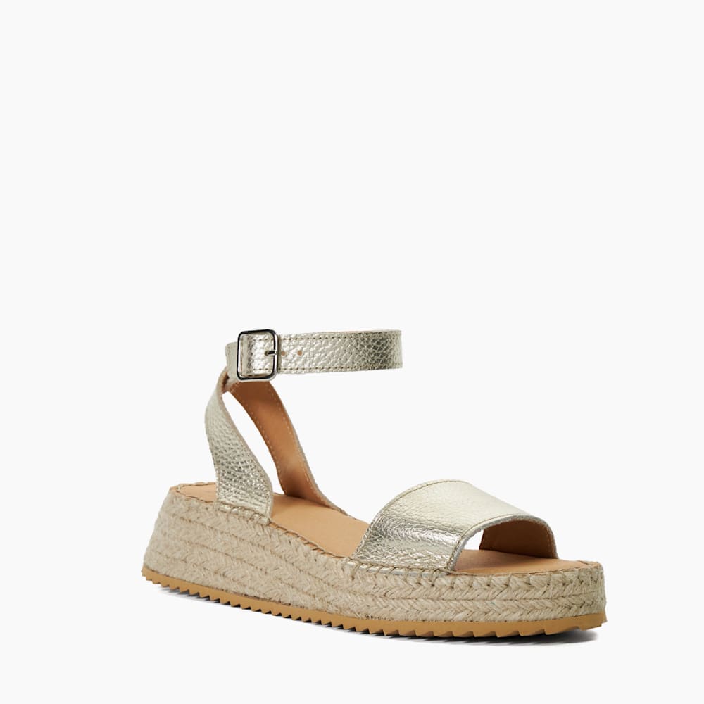 Layney Gold, Leather Raffia Flatform Sandals Dune London