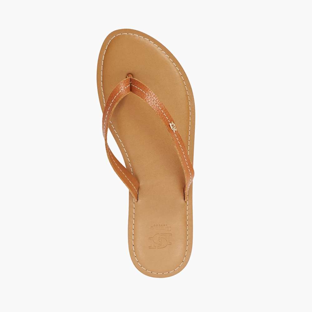 Womens tan leather flip flops cheap