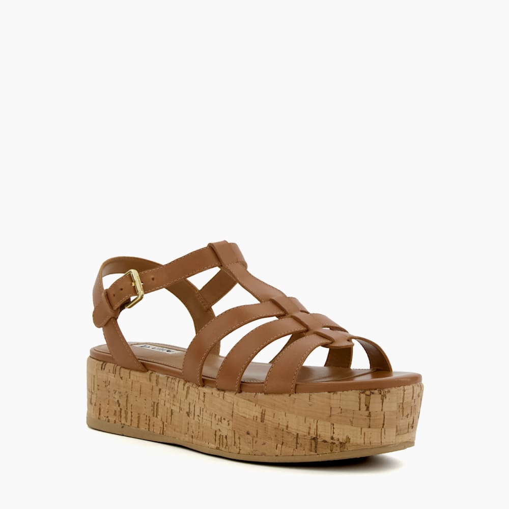 Lenson Tan Strappy Cork Flatform Sandals Dune London