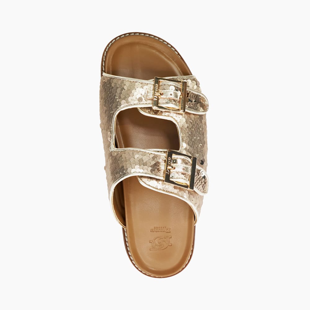 Lequin Gold, Two Strap Sequin Sandals Dune London