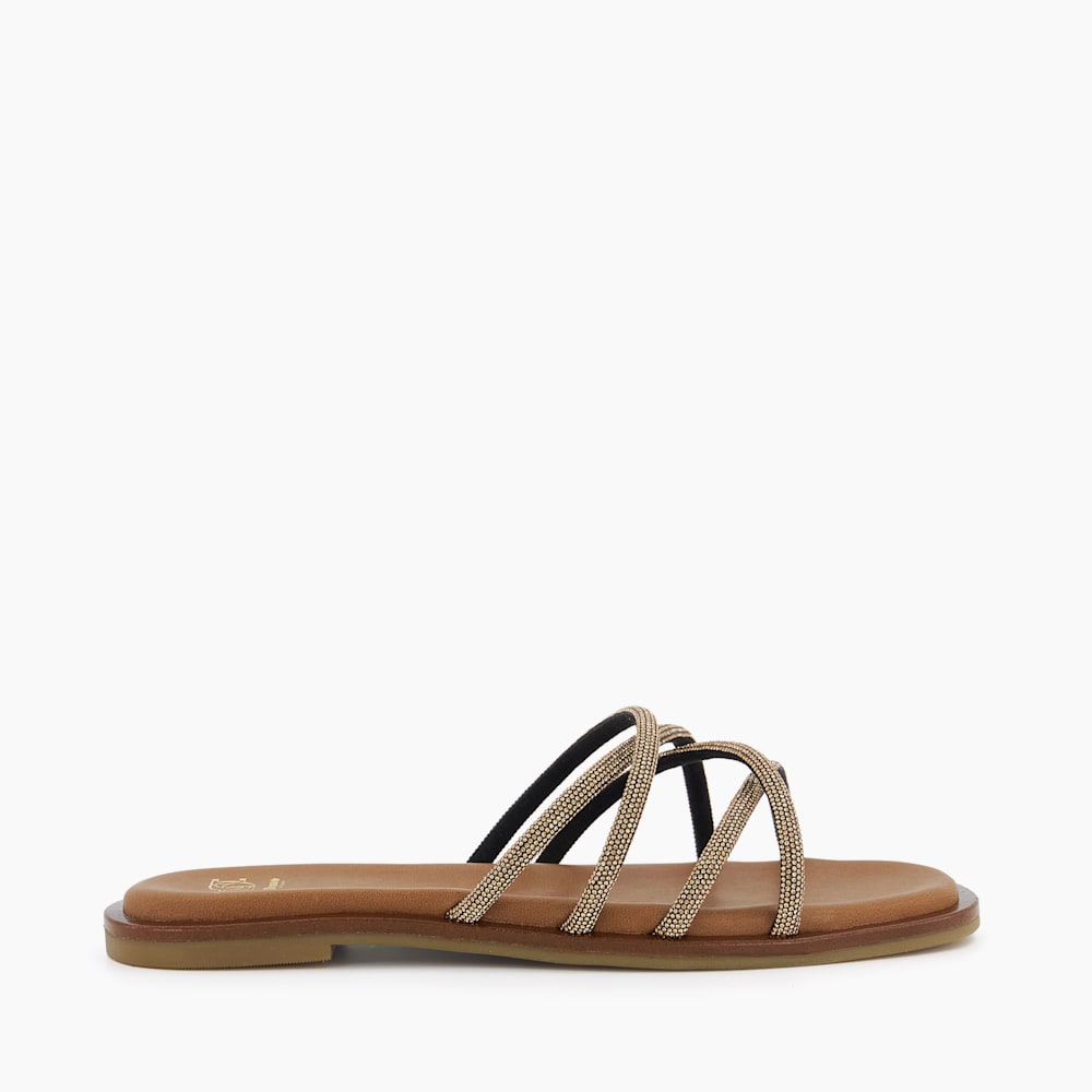 Lilybet Bronze Diamante Cross Strap Flat Sandals Dune London