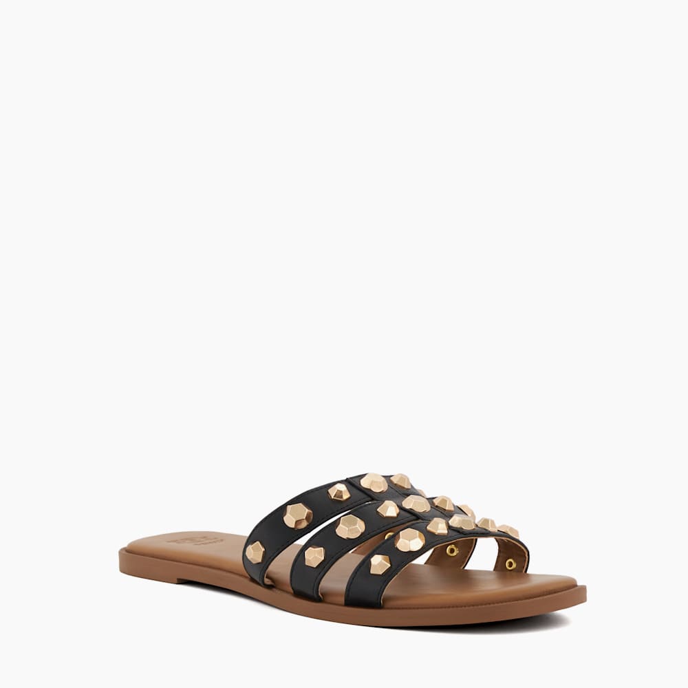 Little Black, Stud-Strap Leather Flat Sandals Dune London