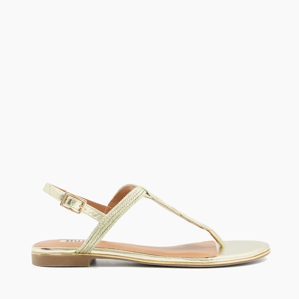 Logics Gold Thong Strap Flat Sandals Dune London