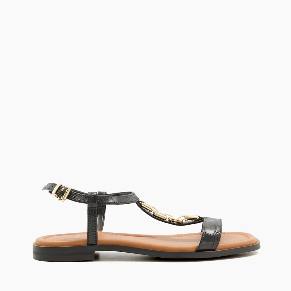 Black and gold flat sandals shop