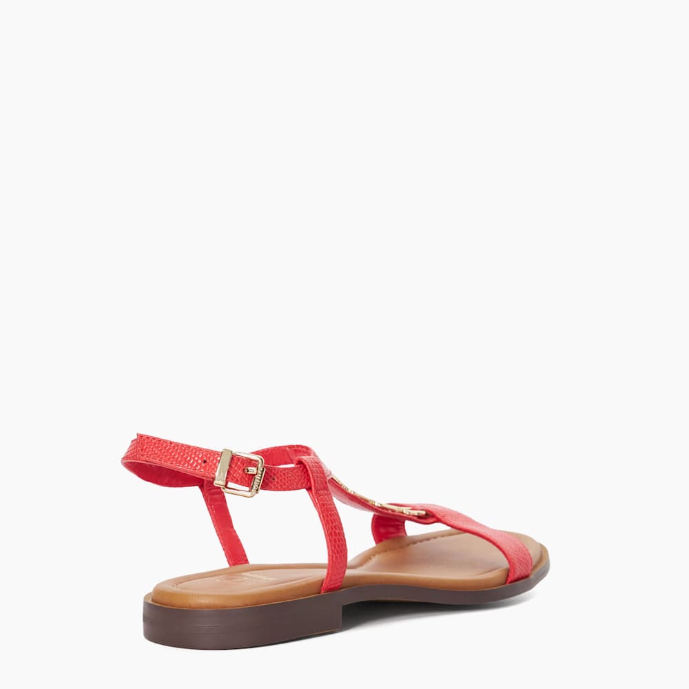 Lottys Red, Chain Detail Croc-Effect Flat Sandals Dune London