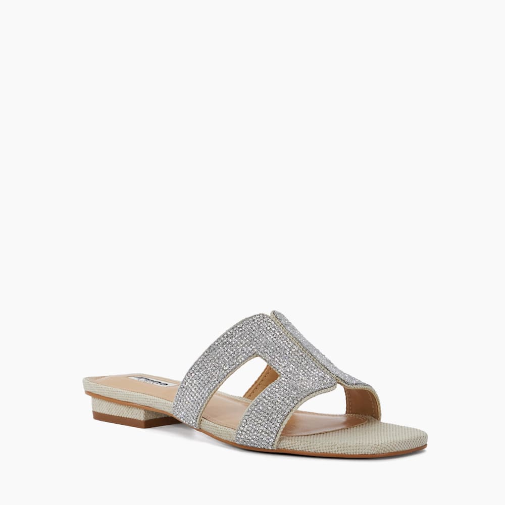 Loupe Silver, Diamante Flat Sliders Dune London