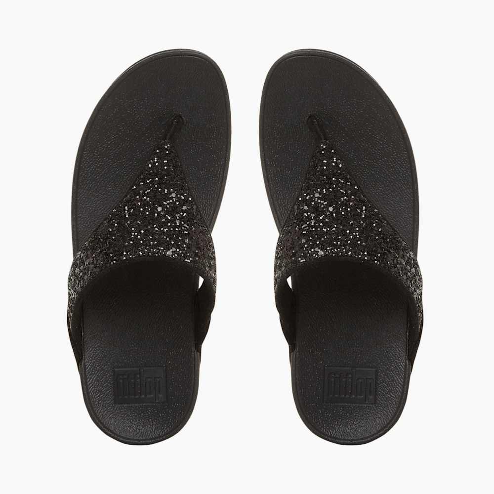 Lulu Glitter Black Glitter Toe Post Sandals Dune London