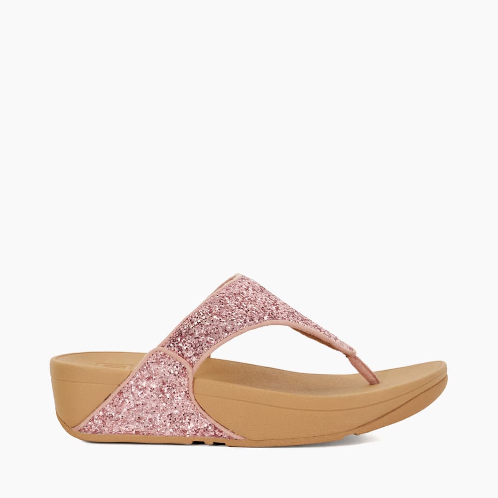 Lulu Glitterbal Pink Glitter Toe Post Wedge Sandals Dune London