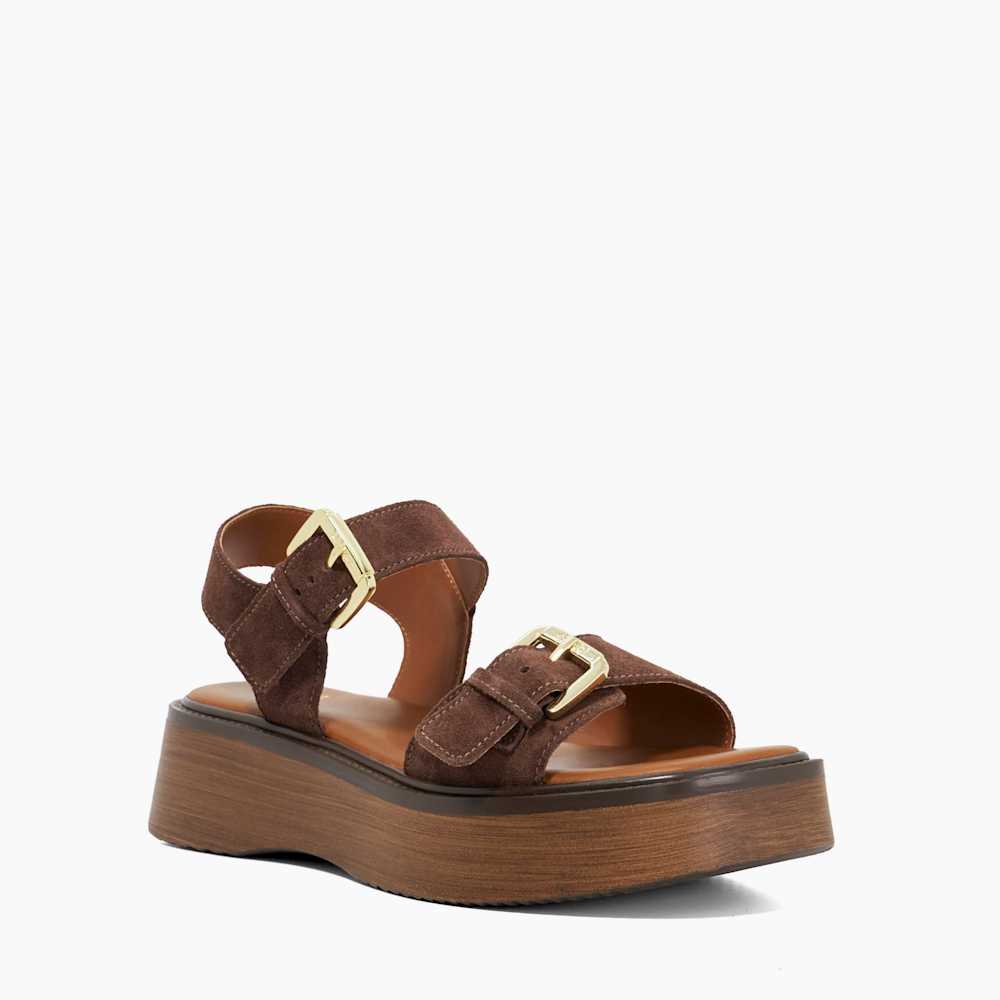 Luno Brown, Double Strap Flatform Sandals Dune London - Main Image