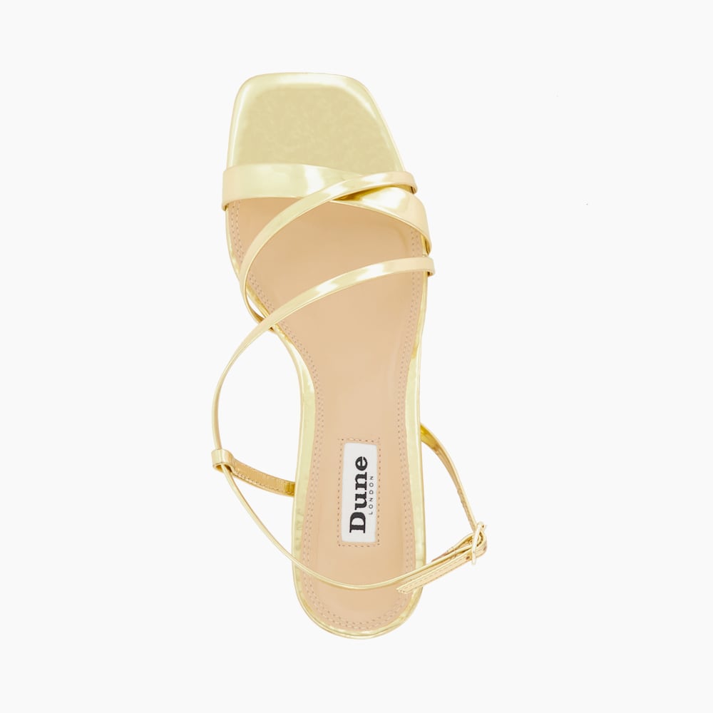 Madely Gold Strappy Leather Kitten Heel Sandals Dune London