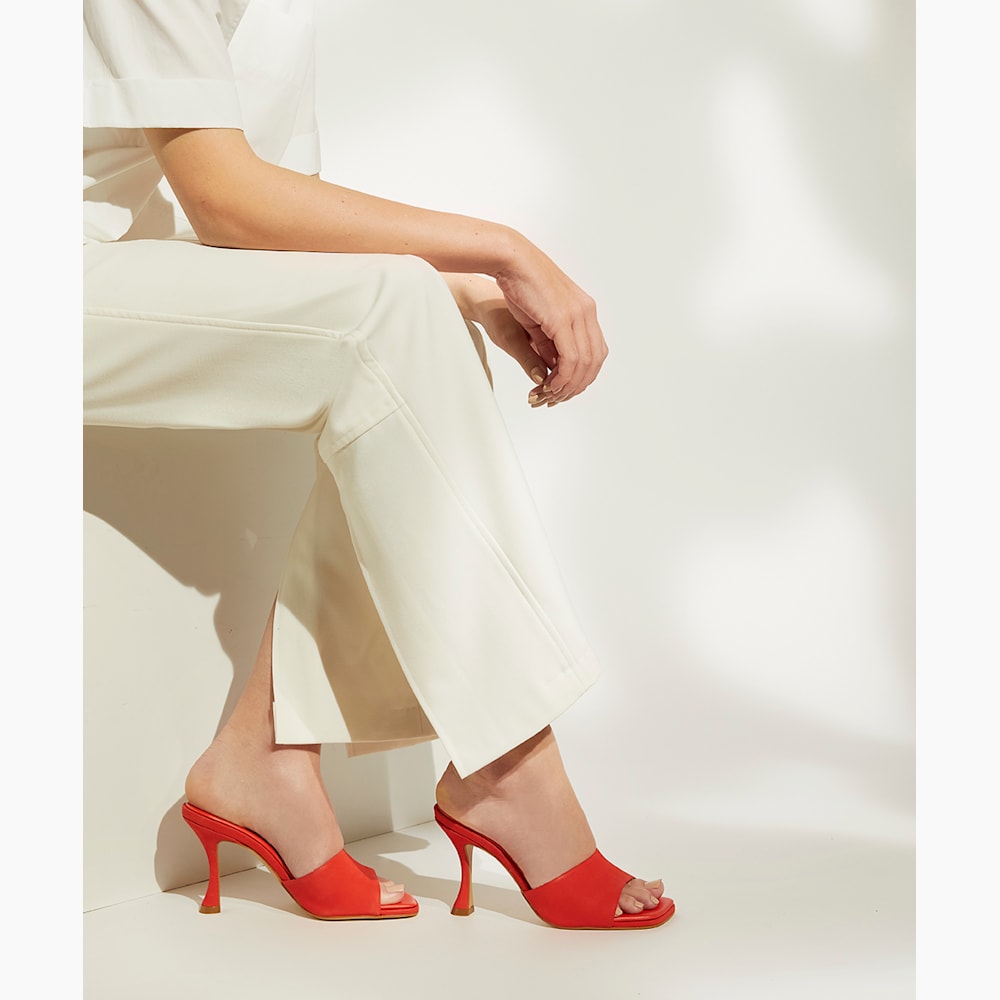 Magazine Orange Flared Heel Open Toe Mules Dune London