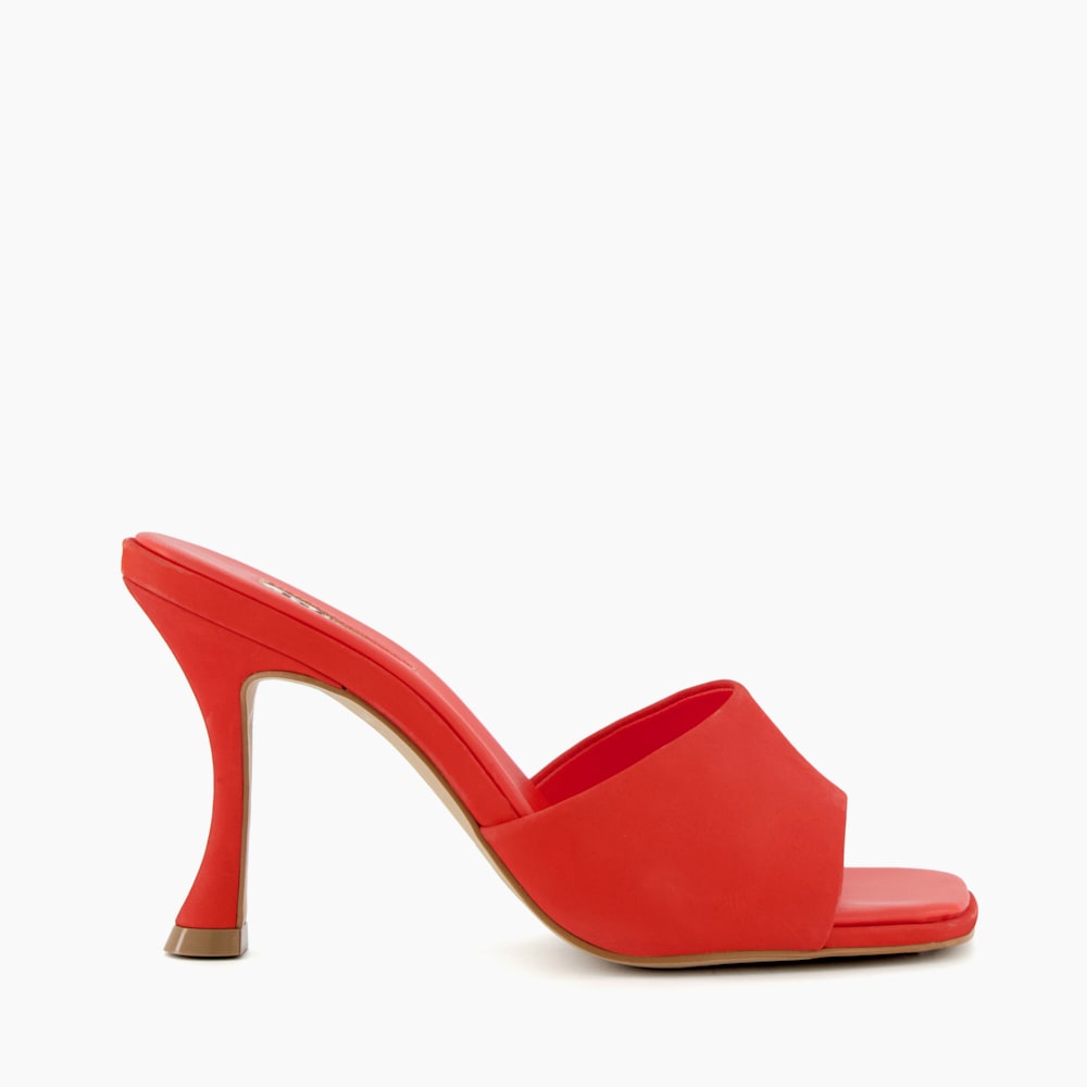 Magazine Orange Flared Heel Open Toe Mules Dune London