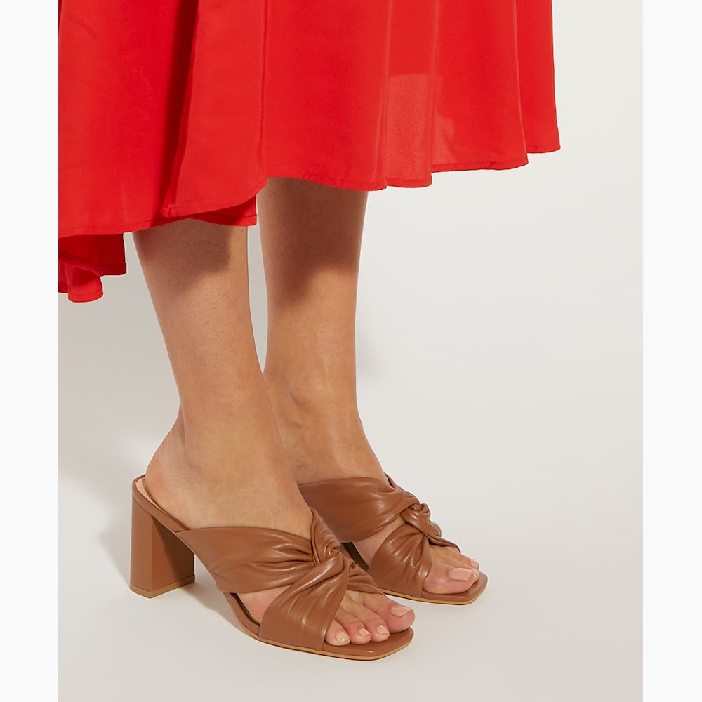 Maizing Tan Knot Detail Heeled Mules Dune London