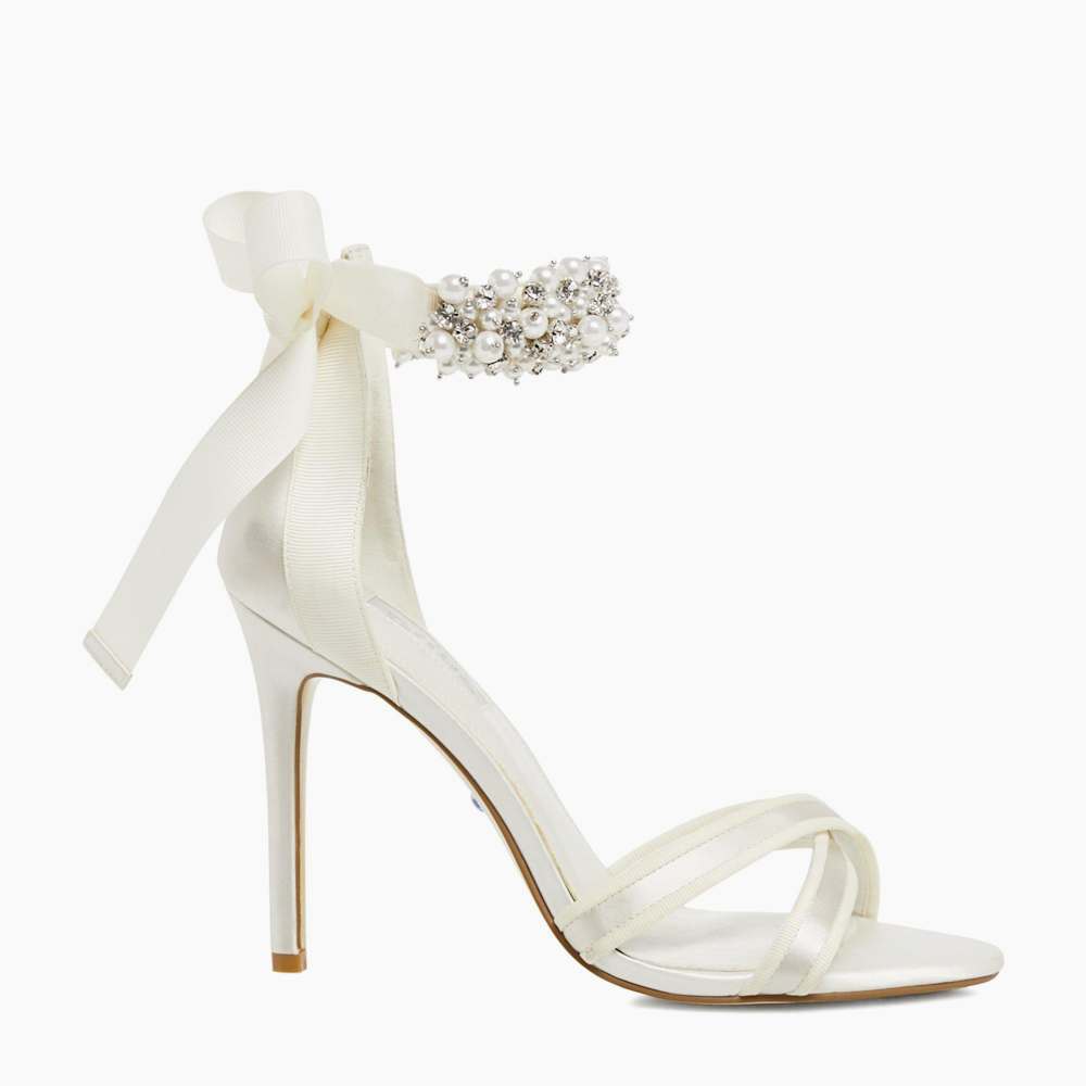 Martine Ivory Embellished Ankle Strap Wedding Shoes Dune London