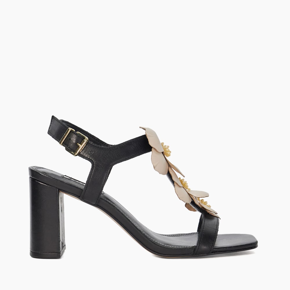 Mastered Black, Floral Embellished Block Heel Sandals | Dune Mastered Black, Floral Embellished Block Heel Sandals | Dune