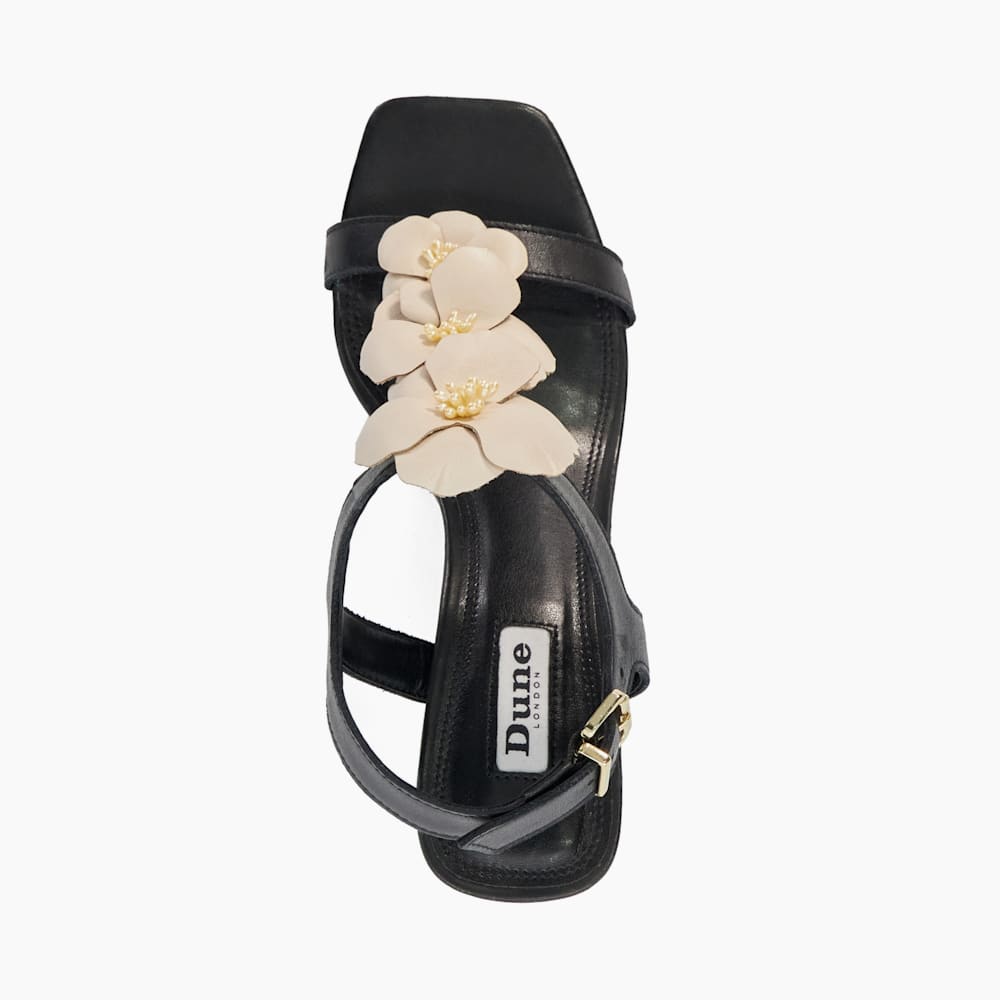 Mastered Black, Floral Embellished Block Heel Sandals | Dune Mastered Black, Floral Embellished Block Heel Sandals | Dune