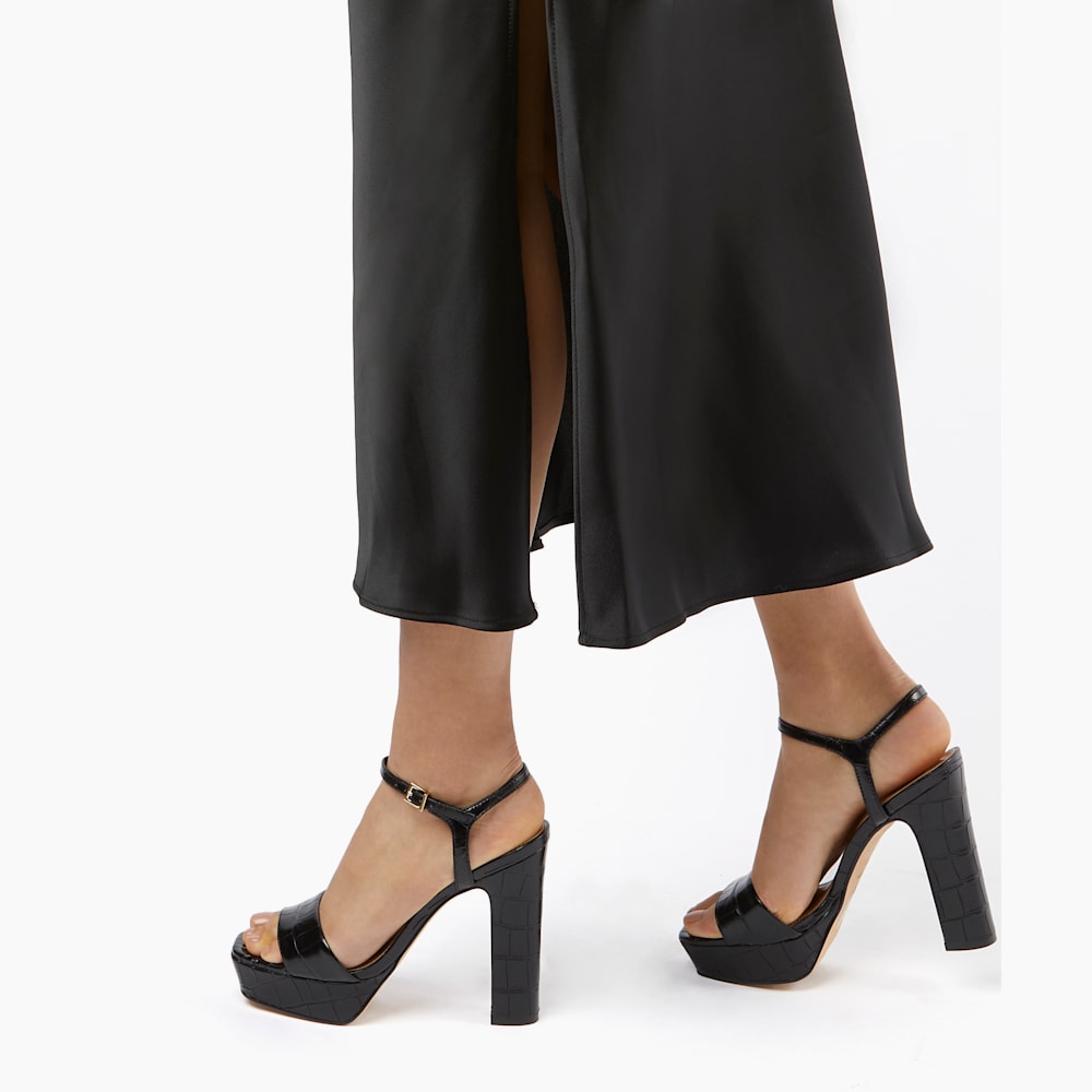 Matche Black Strappy Platform Heel Sandals Dune London