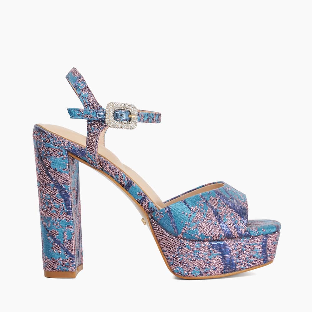 Maycie Teal, Patterned Platform Block Heels Dune London