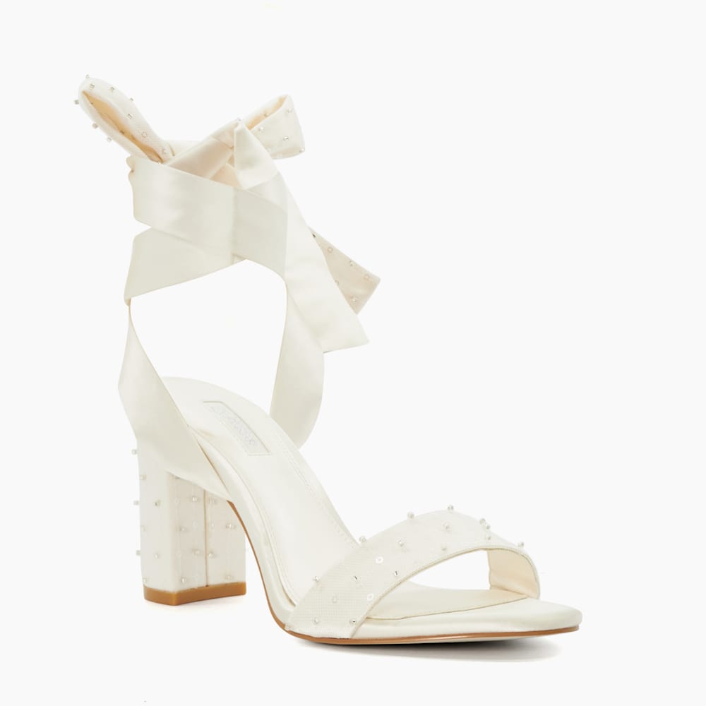 White ribbon lace up heels 2025
