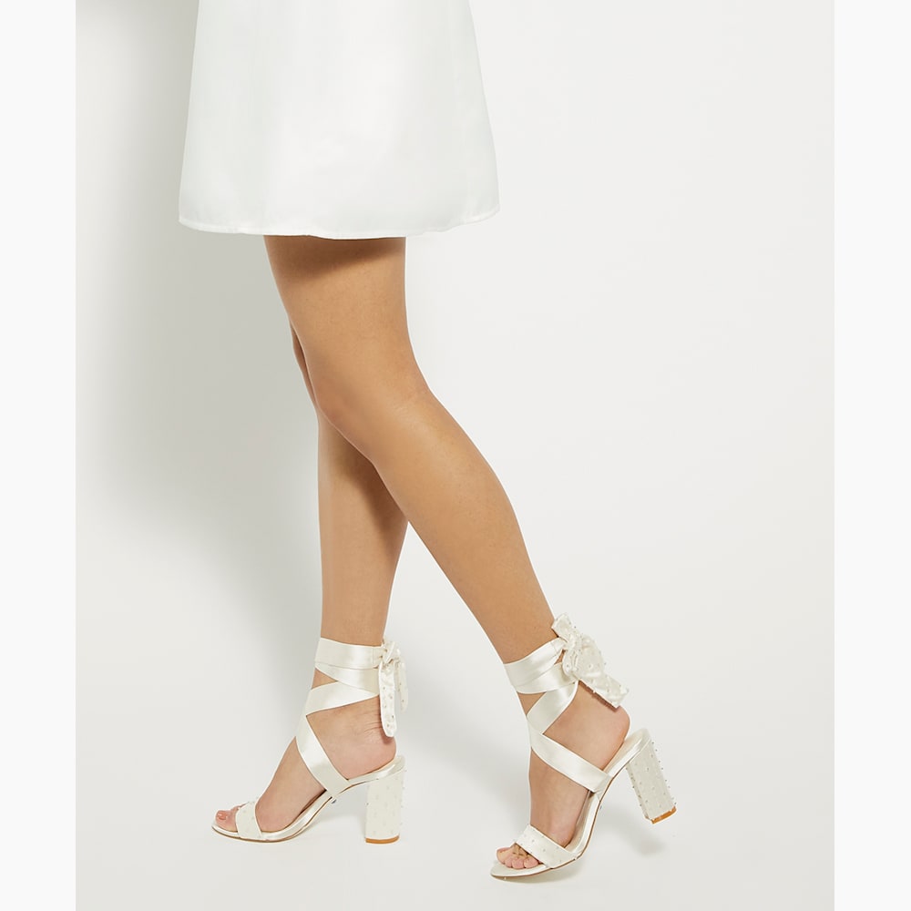 Melodies Ivory, Ribbon Tie Block Heeled Wedding Sandals