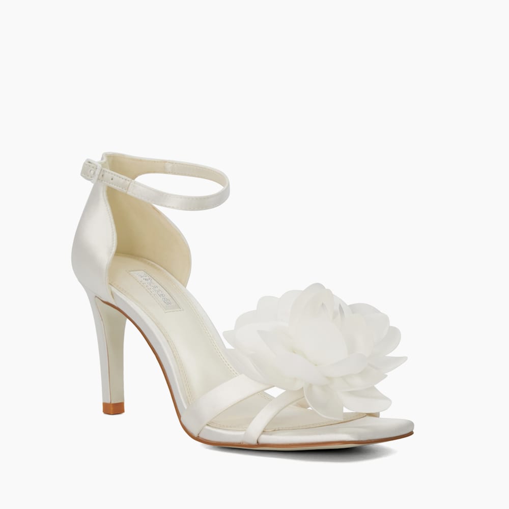 Memorise WeiB Hochzeitsschuhe mit Knochelriemen und Blumenverzierung Dune London