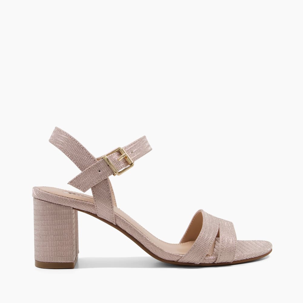 Merisa Rose Gold Metallic Block Heeled Sandals Dune London