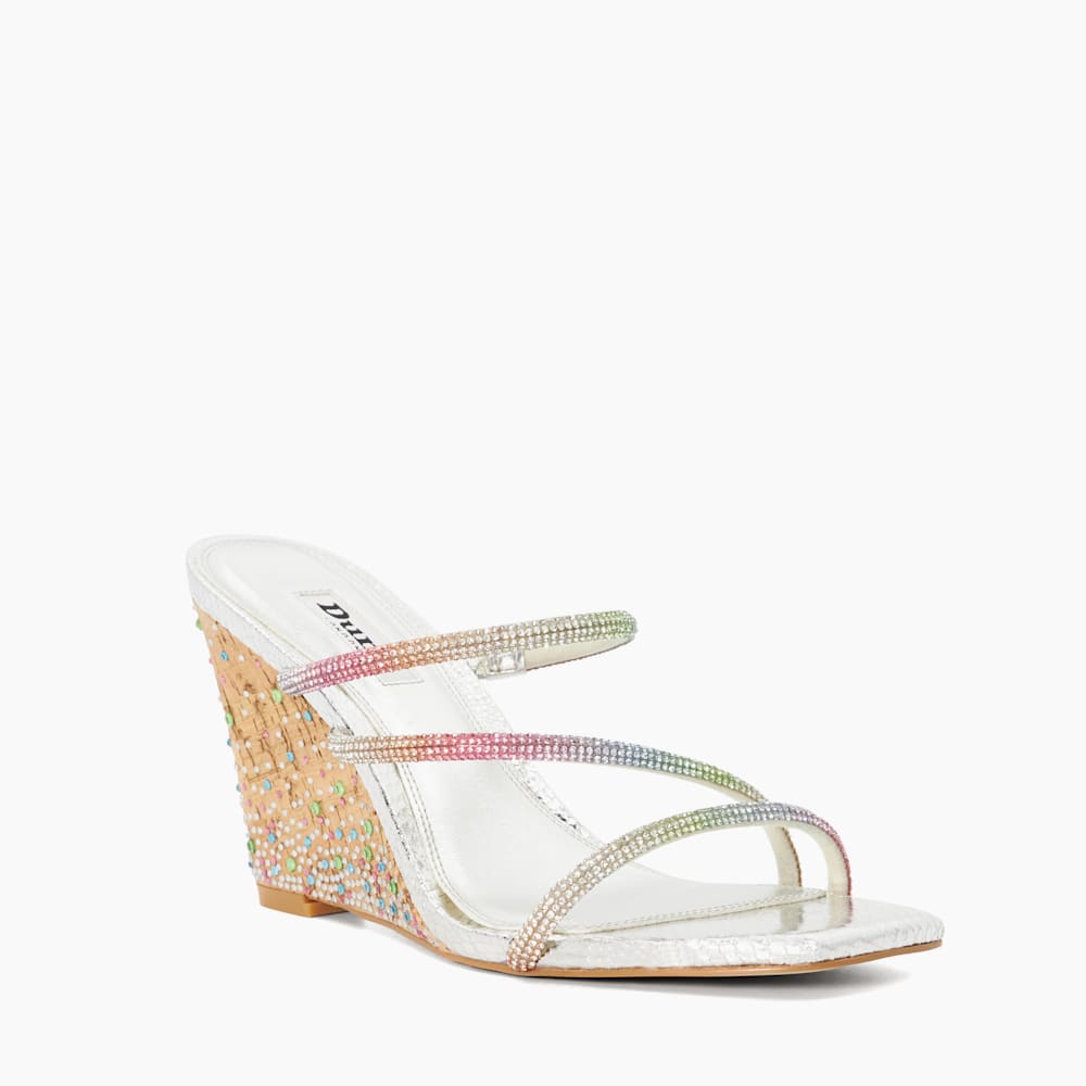 Silver diamante wedge sandals top