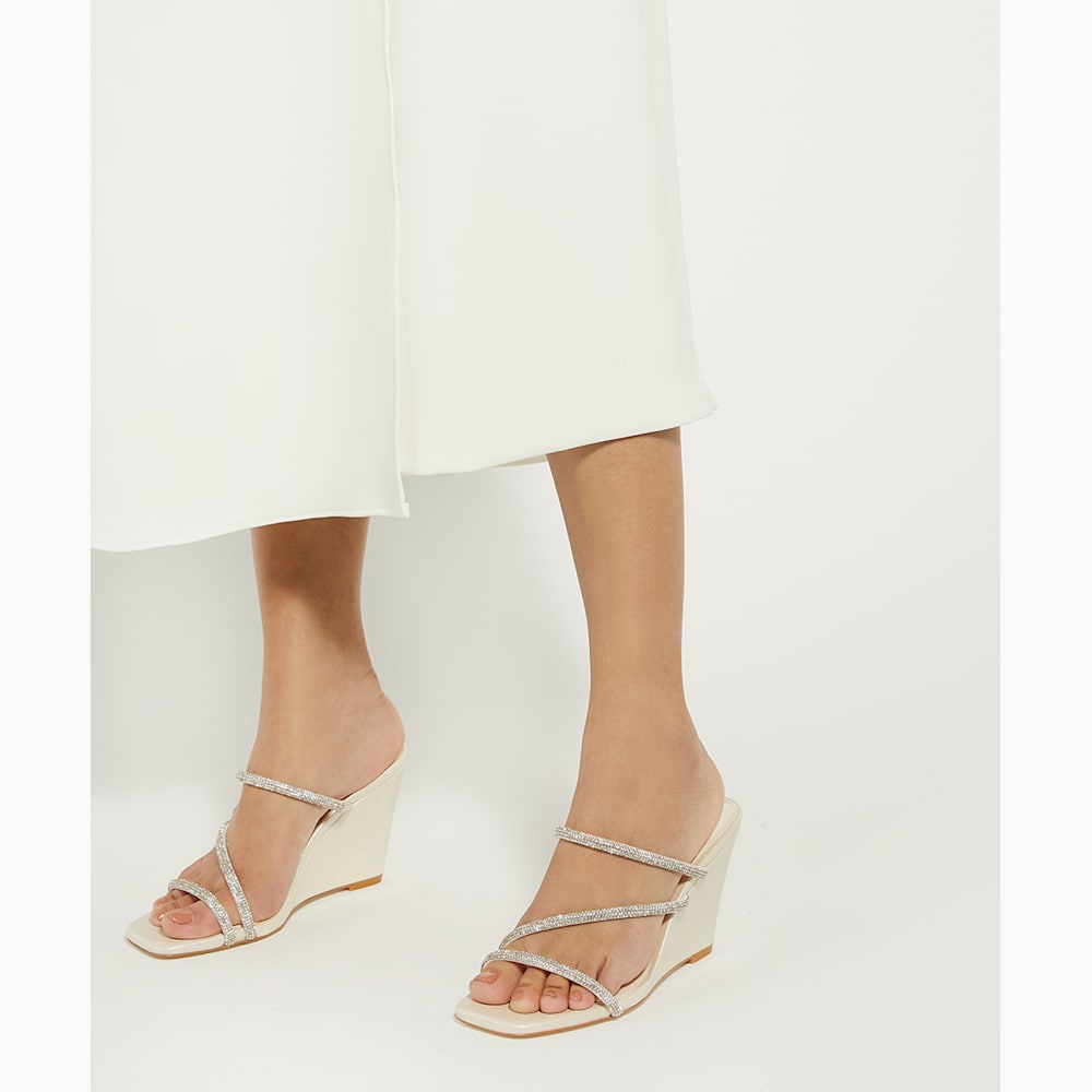 Moonbeam Ivory Diamante Embellished Wedding Wedge Heels Dune London