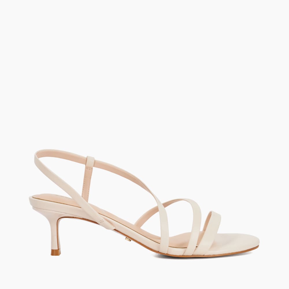 Movement Ecru, Asymmetric Strap Leather Kitten Heel Sandals