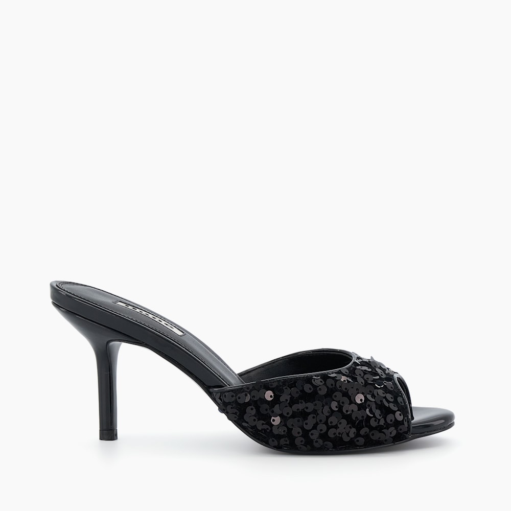 Moviestar Black Sequin Heeled Open Toe Mules Dune London