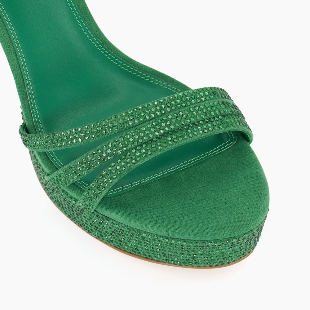 Mulberrie Vert, Sandales à talons et plateforme en strass Dune