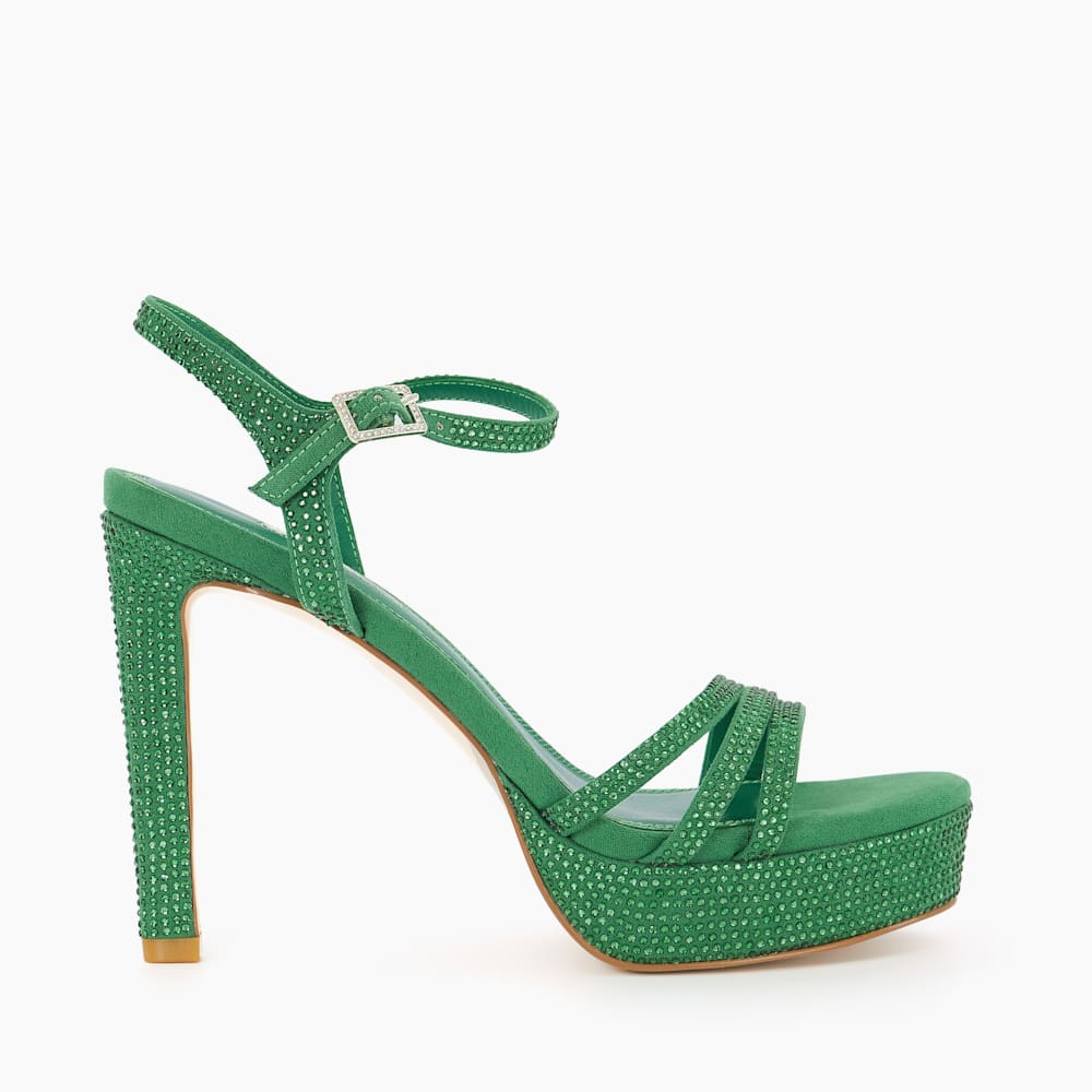 Mulberrie Green Diamante Platform Heeled Sandals Dune London