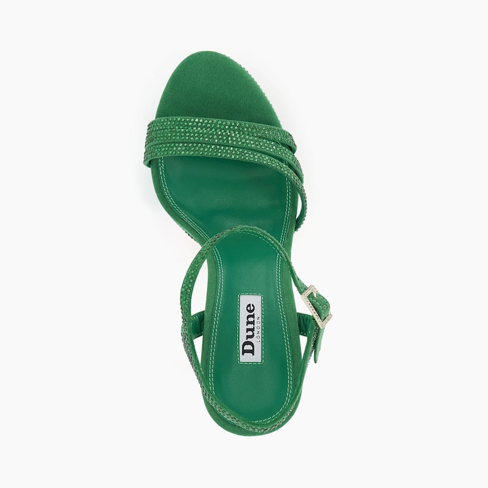 Mulberrie Vert, Sandales à talons et plateforme en strass Dune