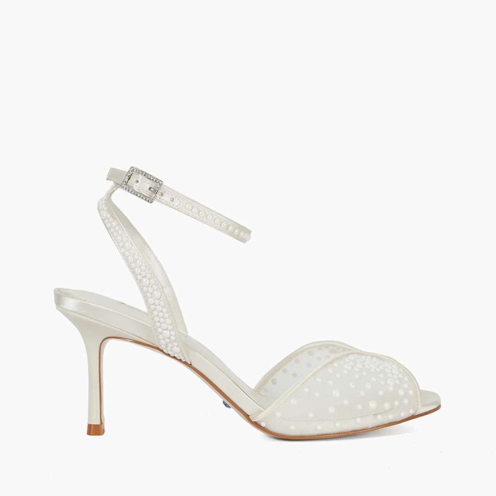 Ankle Strap Dune Bridal Flats Musing Ivory, Embellished Mesh