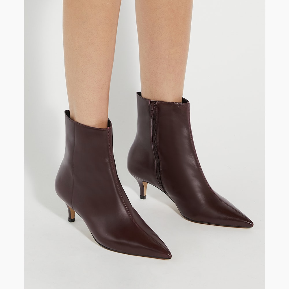 Offer Dark Red Pointed Toe Kitten Heel Boots Dune London