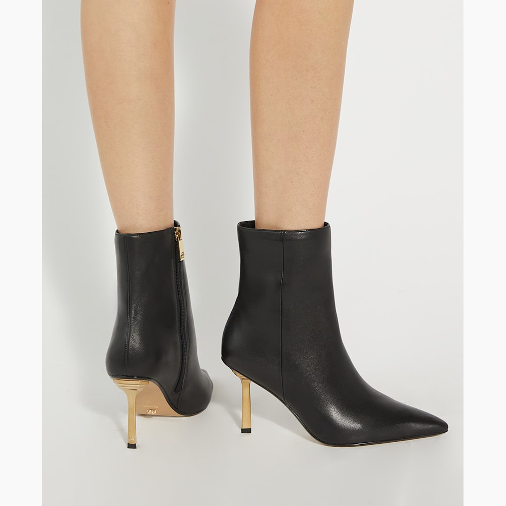 Olara Black, Sculptured Gold Heel Leather Ankle Boots Dune London