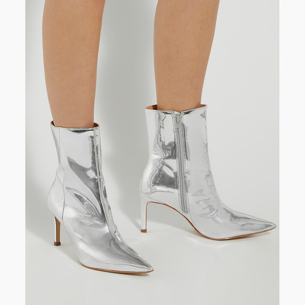 Shiny silver ankle boots cheap