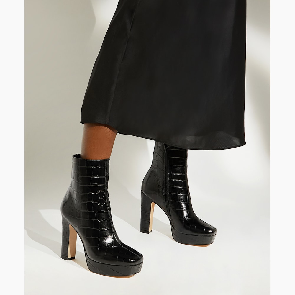 Black mock croc ankle boots best sale