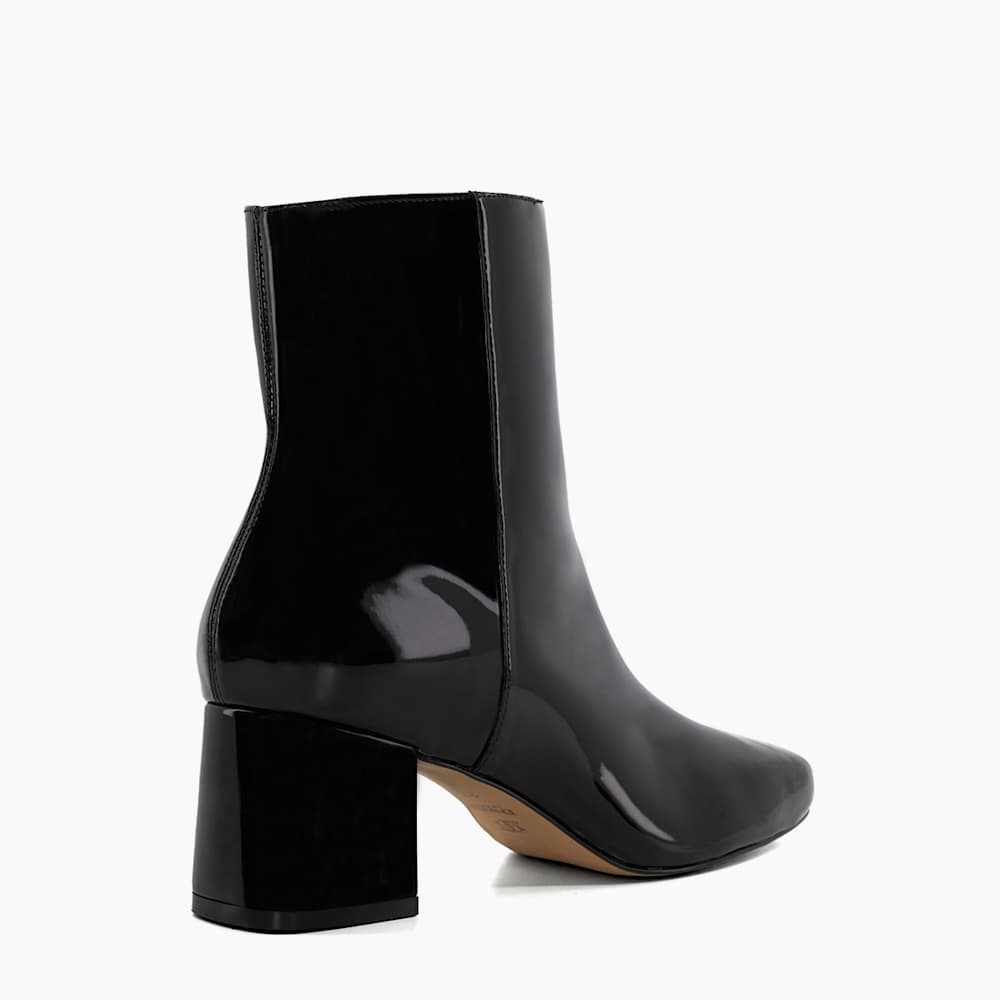 Onsen Black Patent Block Heel Ankle Boots Dune London