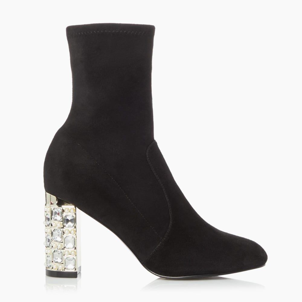Orella Black Jewel And Pearl Block Heel Ankle Boots Dune London