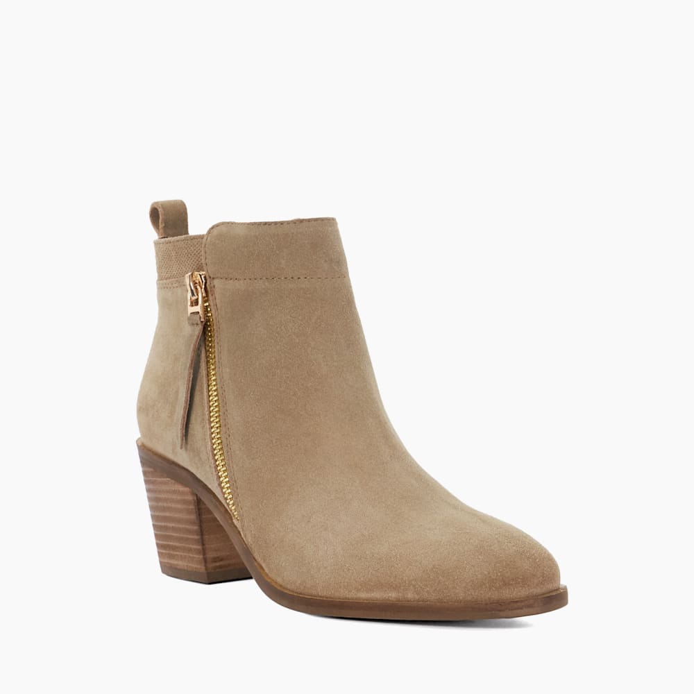 Paicing Taupe, Block Heel Side Zip Boots | Dune London