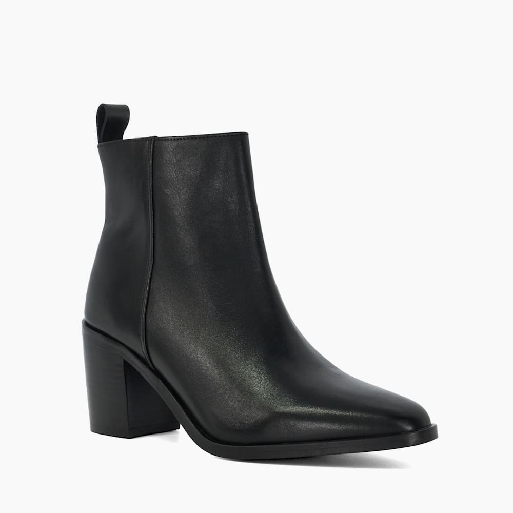 Palar Black Almond Toe Block Heel Western Boots Dune London
