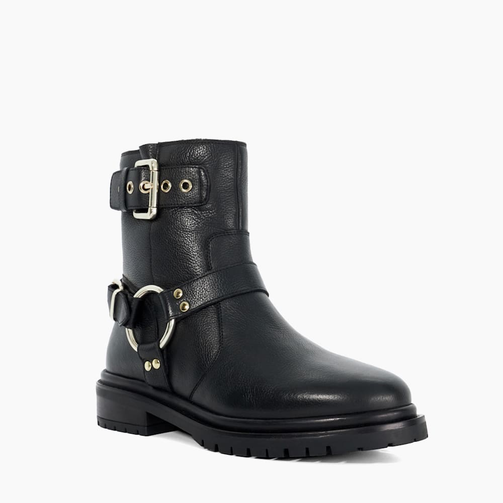 Panos Black Cleated Sole Biker Boots Dune London