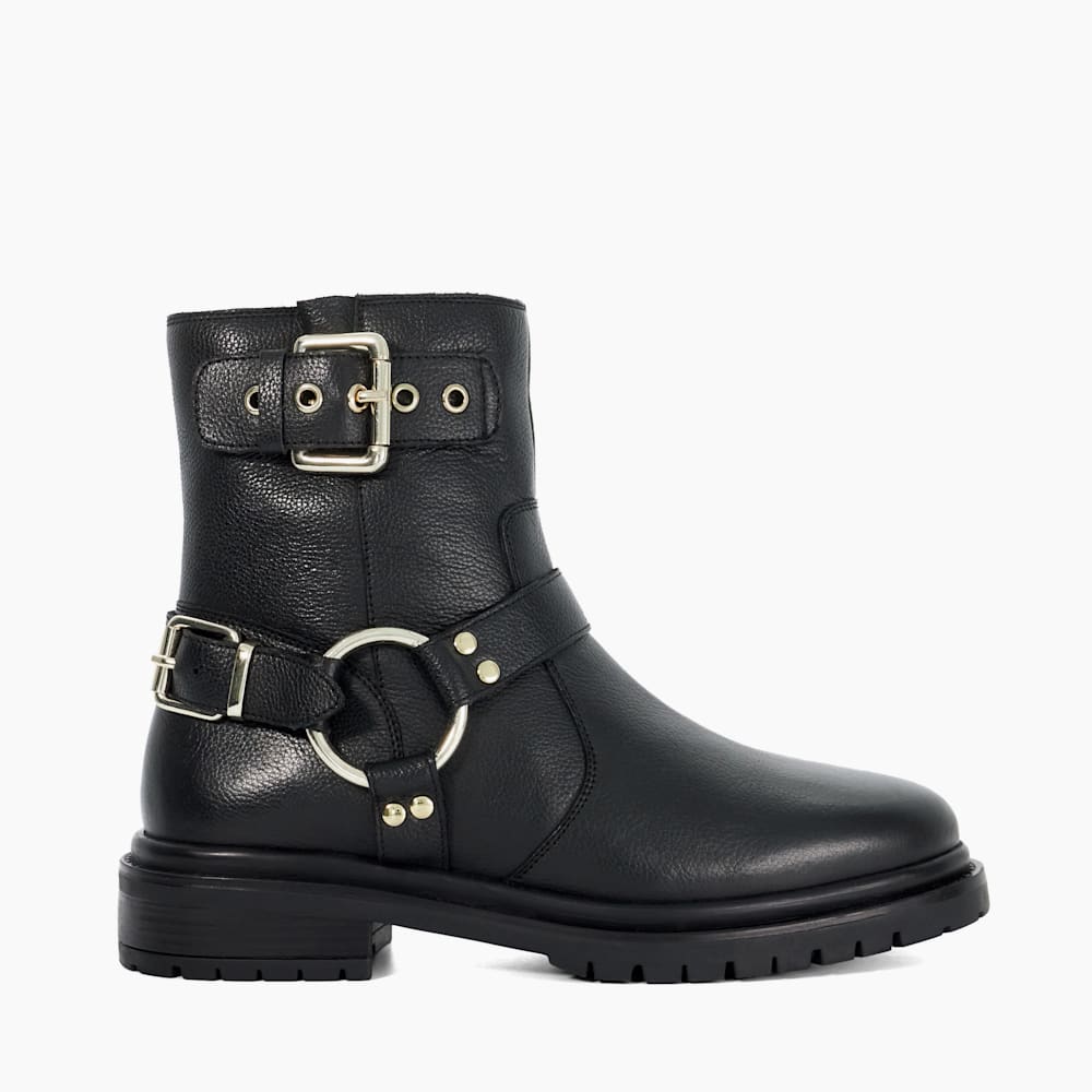 Panos Black Cleated Sole Biker Boots Dune London